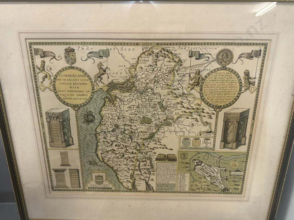 Vintage Framed Artwork Print Cumberland & The Ancient Citie Carlile H59,W70cm. Image 1++