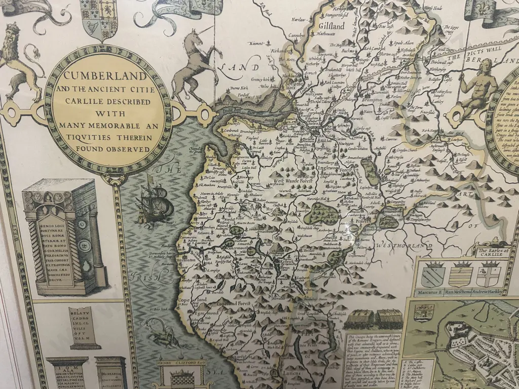 Vintage Framed Artwork Print Cumberland & The Ancient Citie Carlile H59,W70cm. Image 1++