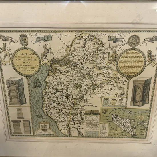 Vintage Framed Artwork Print Cumberland & The Ancient Citie Carlile H59,W70cm.