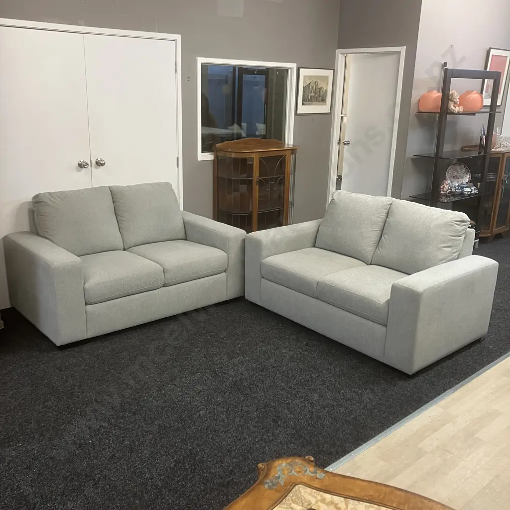2 + 2 Seater Lounge Suite Ex Harvey Norman Upholstered In Grey Fabric With Black Wooden Feet Image 1++