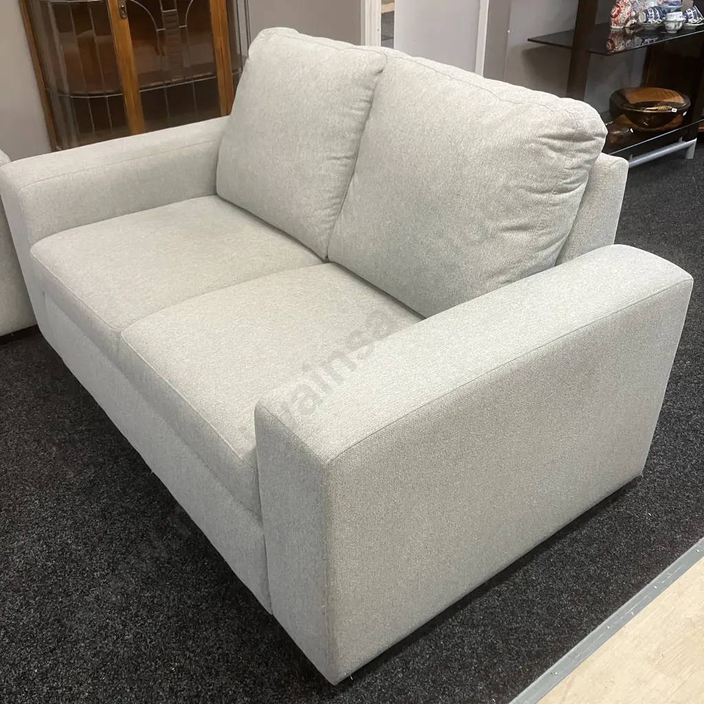 2 + 2 Seater Lounge Suite Ex Harvey Norman Upholstered In Grey Fabric With Black Wooden Feet Image 1++