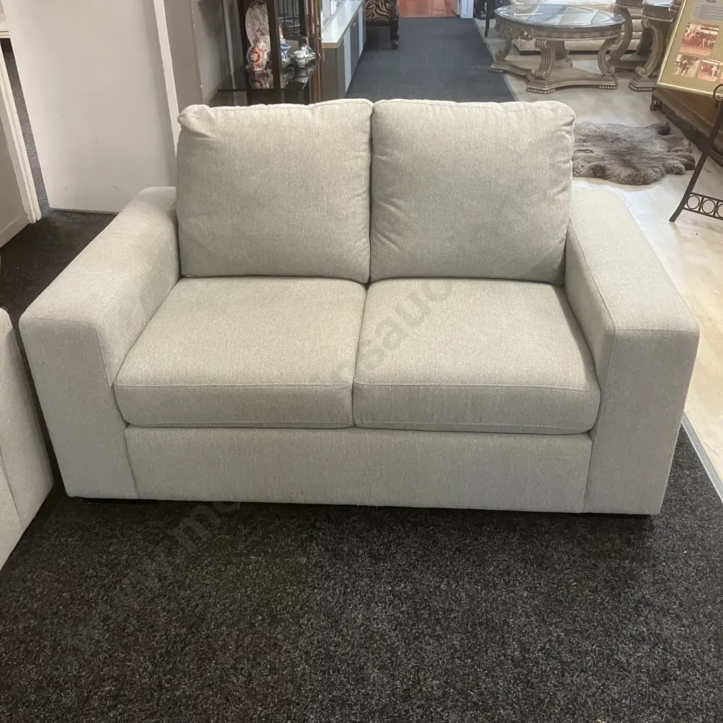 2 + 2 Seater Lounge Suite Ex Harvey Norman Upholstered In Grey Fabric With Black Wooden Feet Image 1++