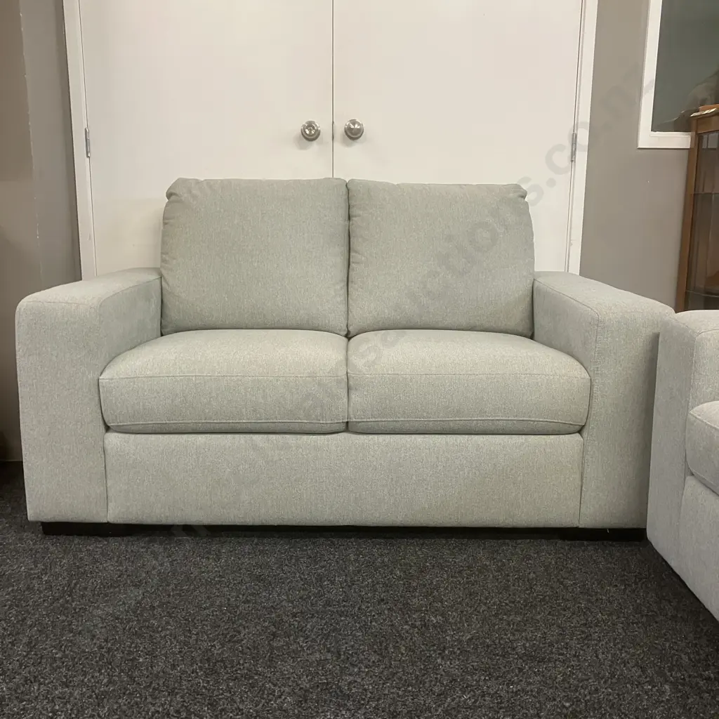 2 + 2 Seater Lounge Suite Ex Harvey Norman Upholstered In Grey Fabric With Black Wooden Feet Image 1++