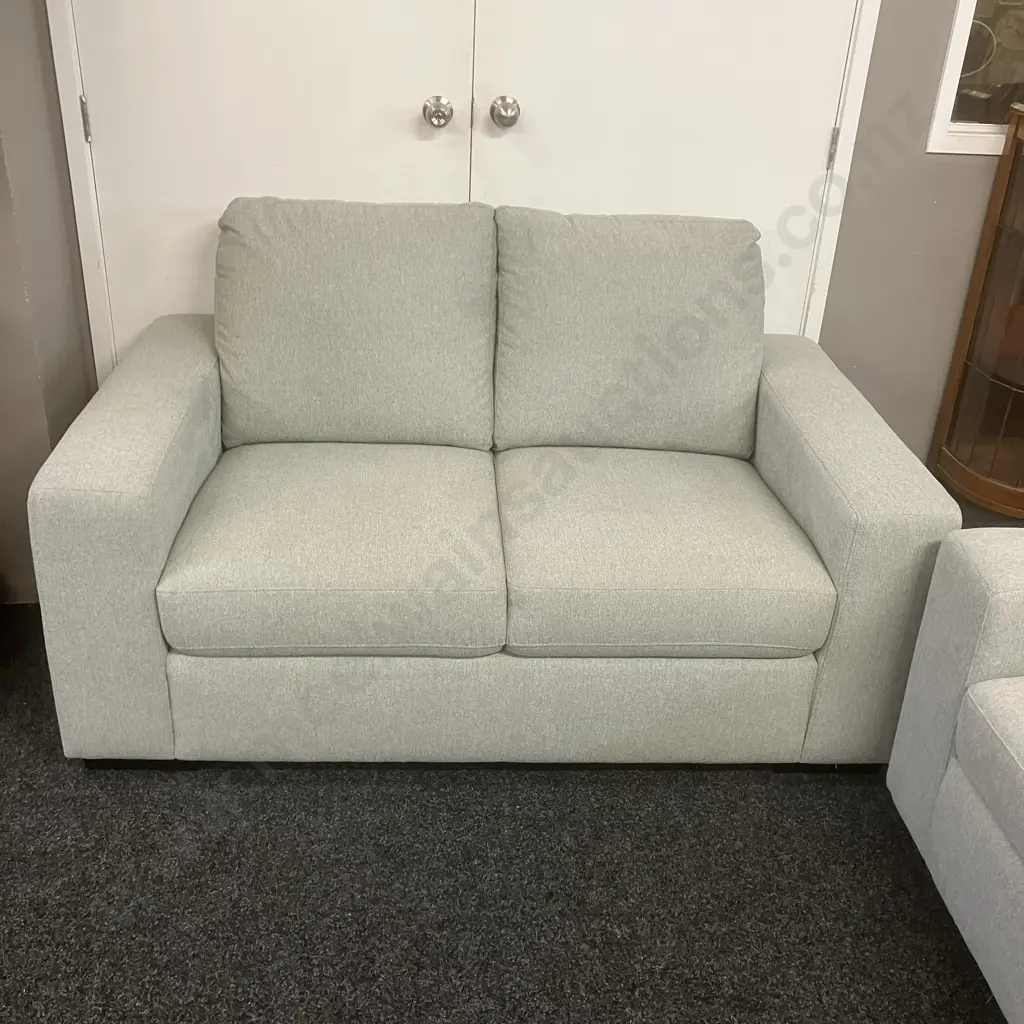 2 + 2 Seater Lounge Suite Ex Harvey Norman Upholstered In Grey Fabric With Black Wooden Feet Image 1++