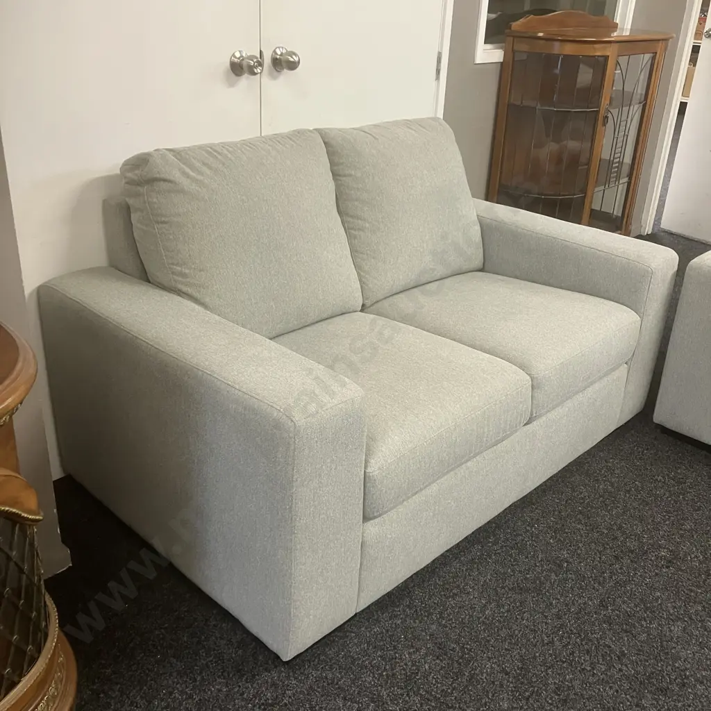 2 + 2 Seater Lounge Suite Ex Harvey Norman Upholstered In Grey Fabric With Black Wooden Feet Image 1++