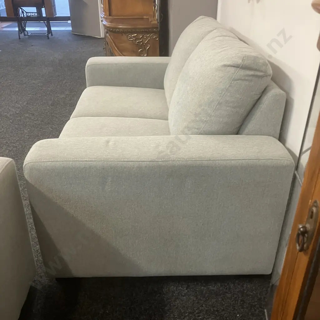 2 + 2 Seater Lounge Suite Ex Harvey Norman Upholstered In Grey Fabric With Black Wooden Feet Image 1++