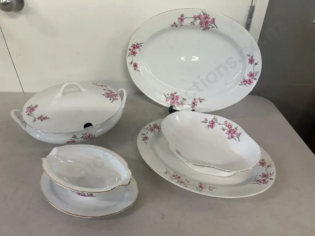 Retro Cherry Blossom Patterned China Serving Ware Image 1++