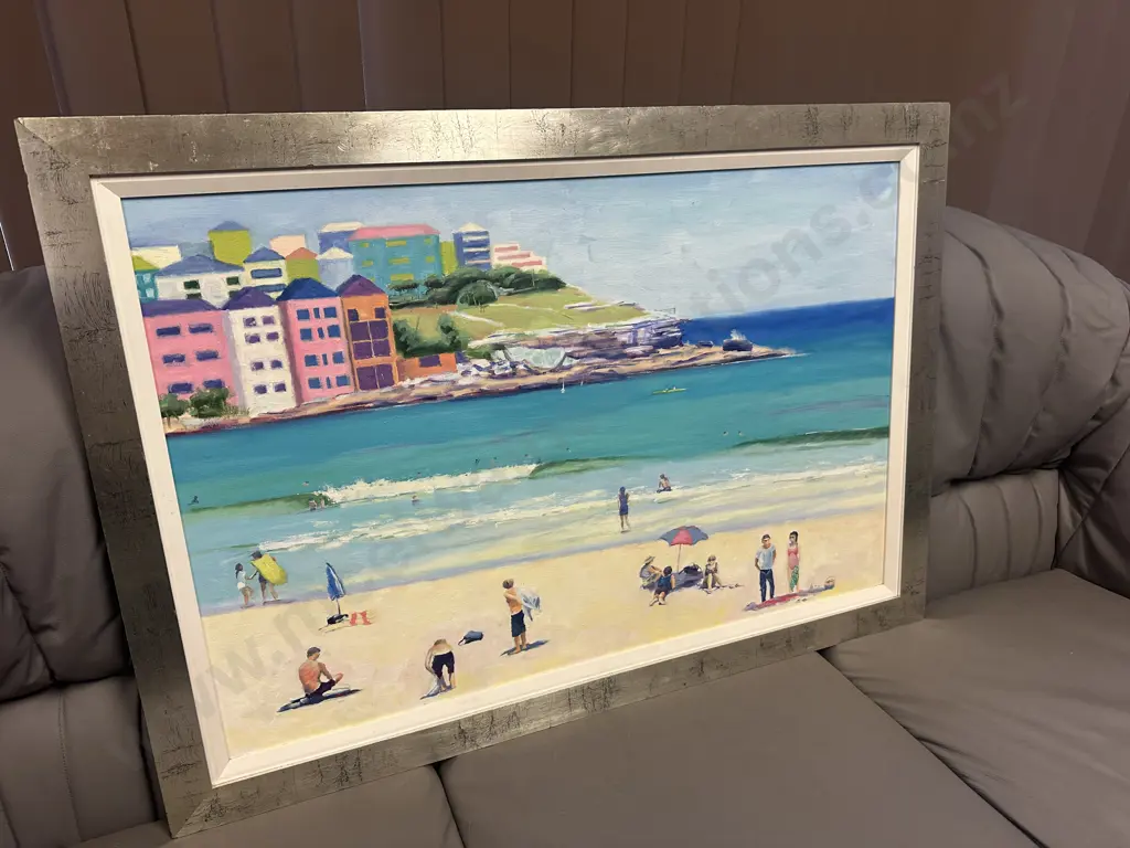 Framed Artwork On Canvas Beach Themed 73x104cm. Image 1++