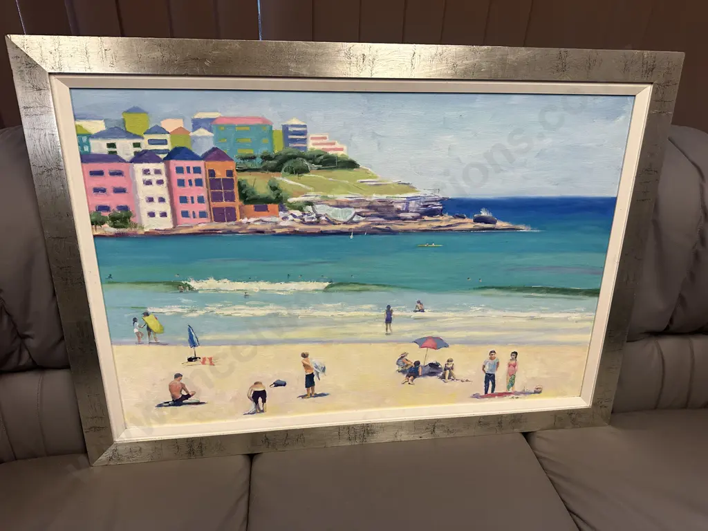 Framed Artwork On Canvas Beach Themed 73x104cm. Image 1++