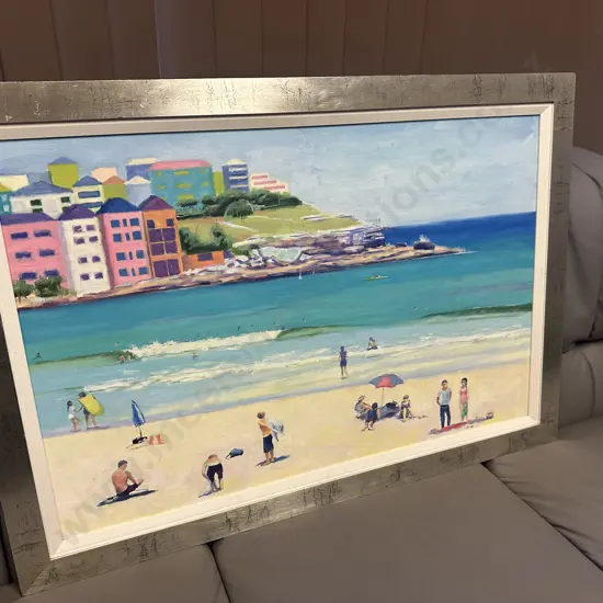 Framed Artwork On Canvas Beach Themed 73x104cm.
