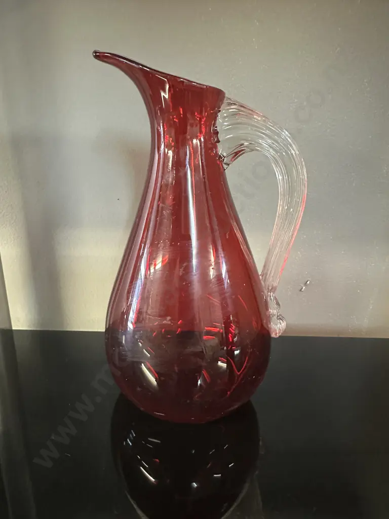 Whitefriars Ruby Red Glass Beaked Jug With Celery Handle H20cm. Image 1++