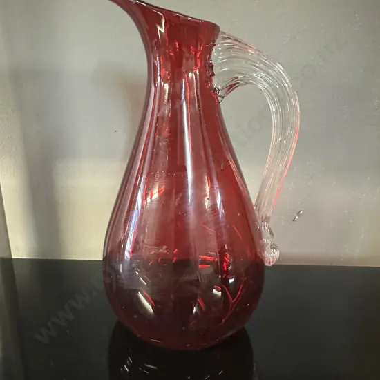 Whitefriars Ruby Red Glass Beaked Jug With Celery Handle H20cm.