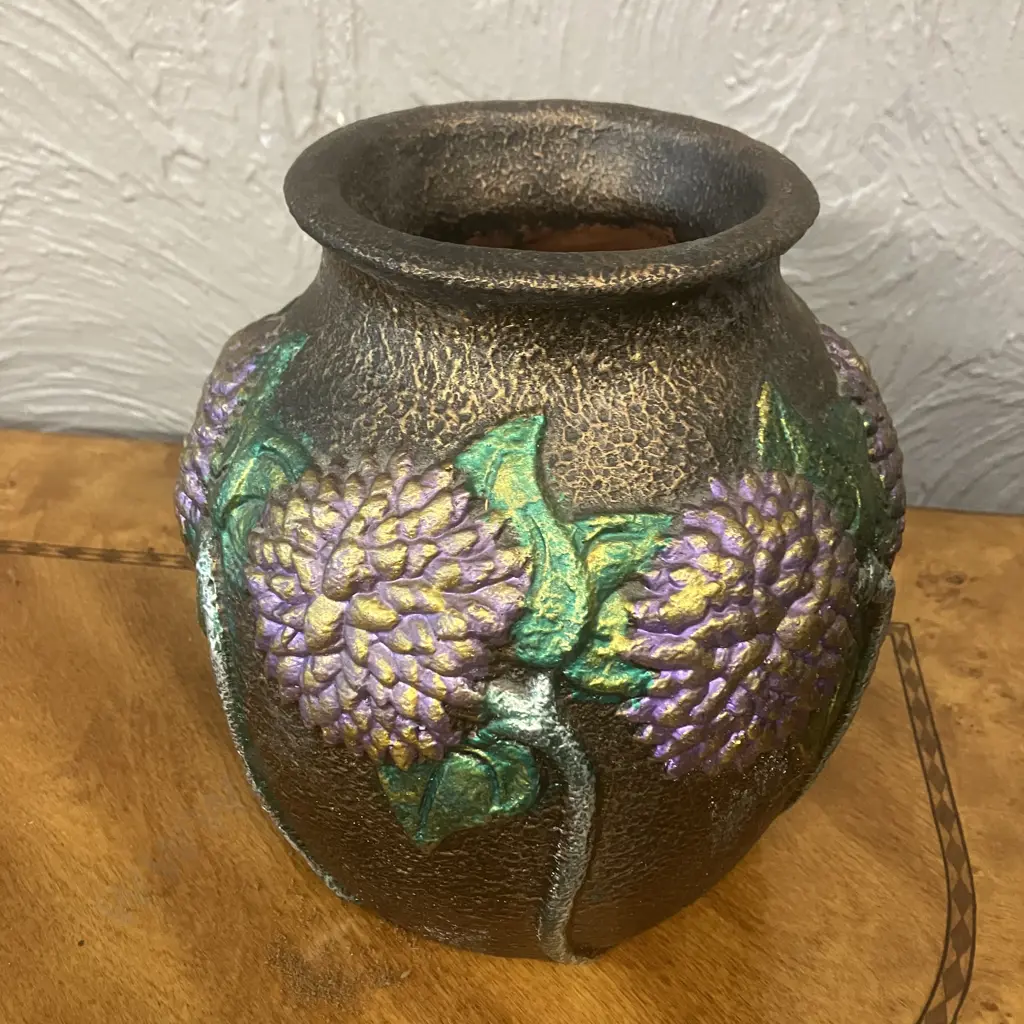 Pottery Vase In A Roseville Pottery Sunflowers Style. H22cm Image 1++