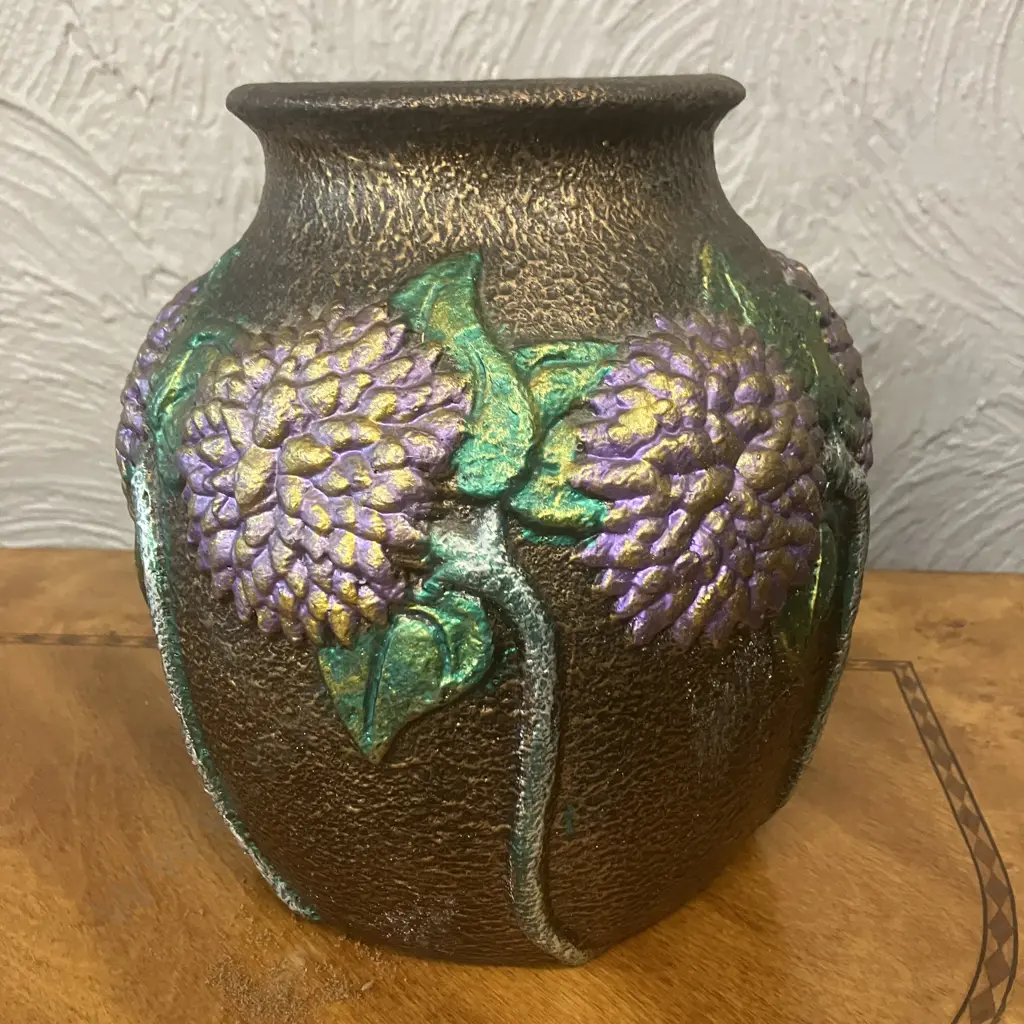 Pottery Vase In A Roseville Pottery Sunflowers Style. H22cm Image 1++