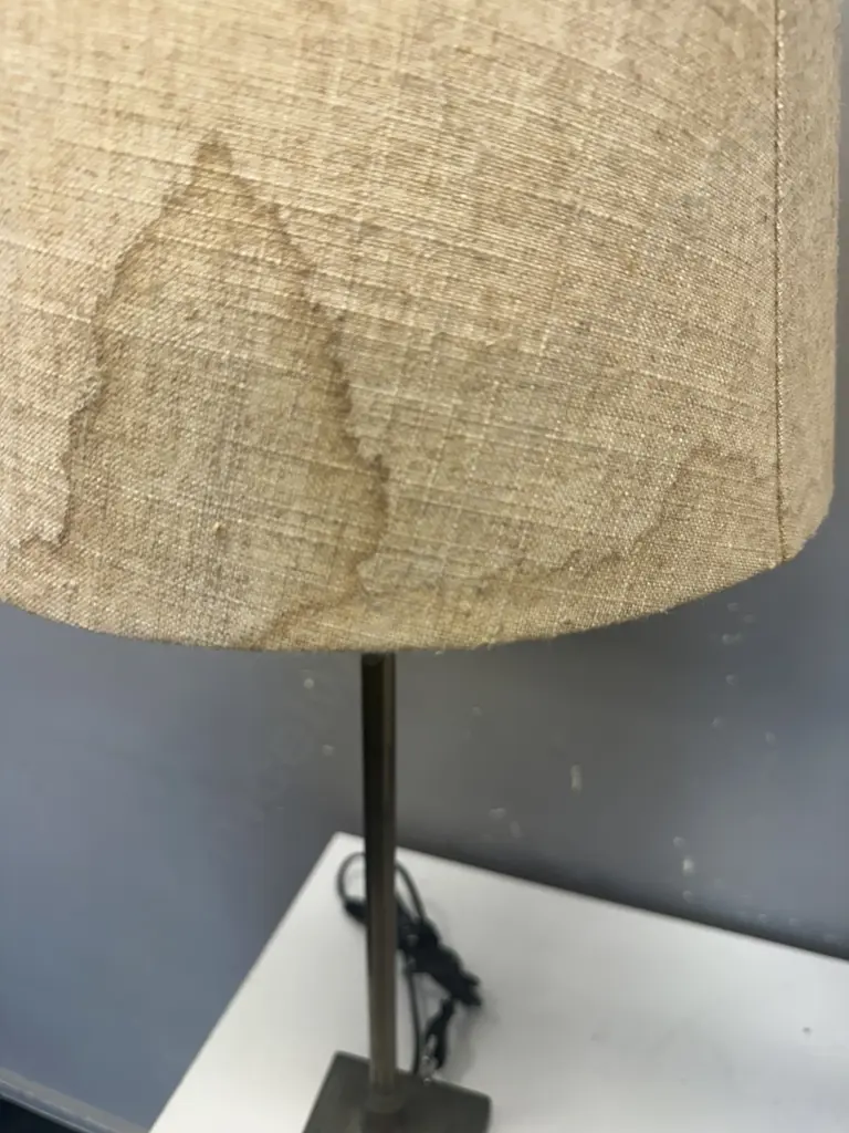 Pair Of L&L Collections Table Lamps Brass Coloured Bases & Cream Fabric Shades (as found) H66cm. Image 1++