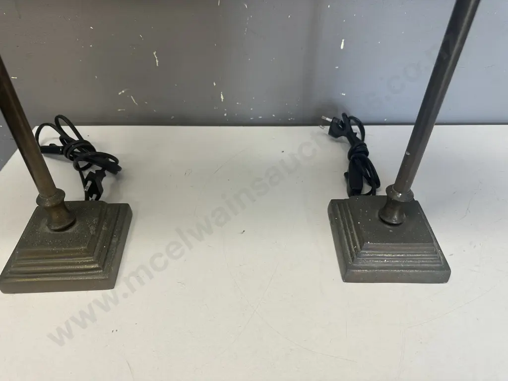 Pair Of L&L Collections Table Lamps Brass Coloured Bases & Cream Fabric Shades (as found) H66cm. Image 1++