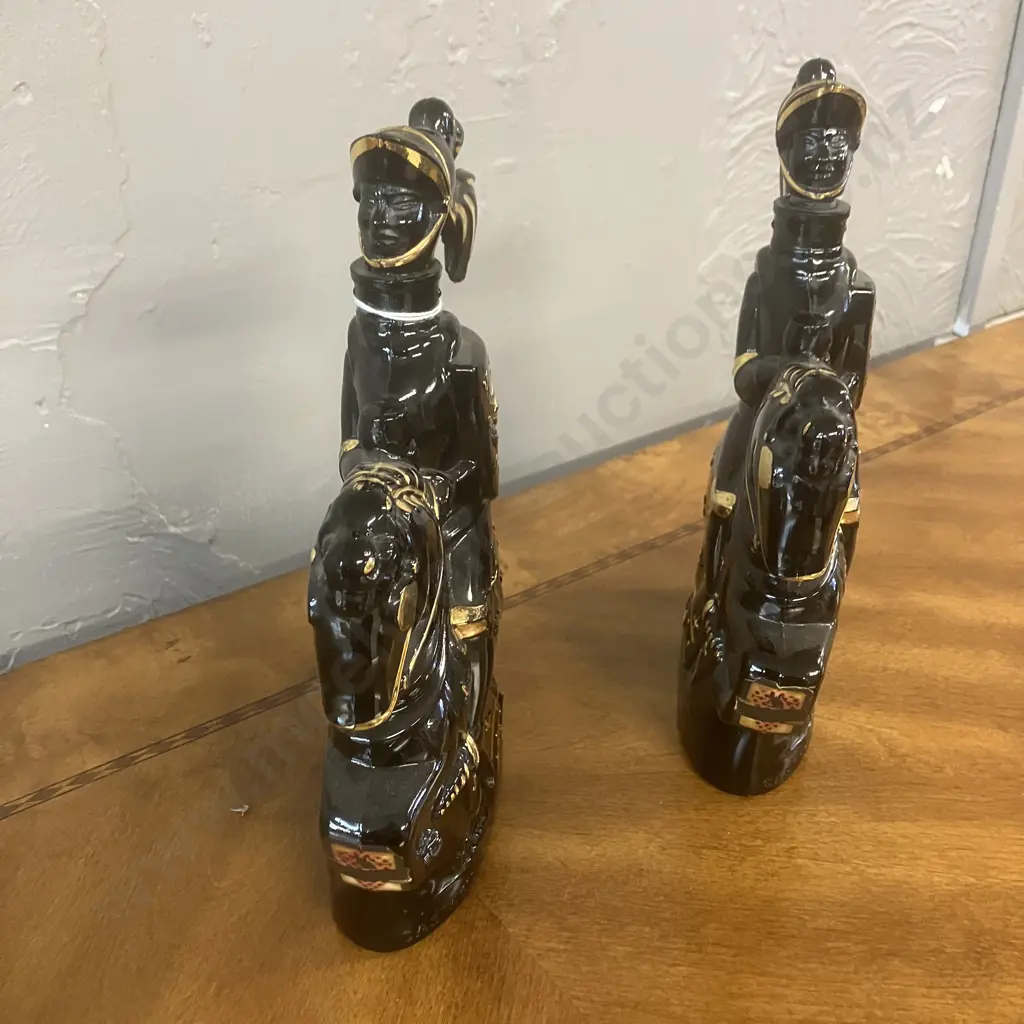 Pair of Vintage Castagnon Armagnac Black & Gold Knight Ceramic Decanters - Nogaro, France. H27cm Image 1++