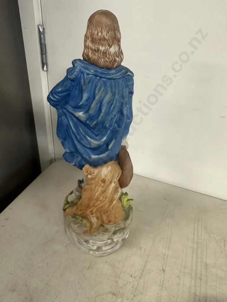 Vintage Bisque Porcelain Blue Boy Figurine With Hat In Hand. H36cm Image 1++