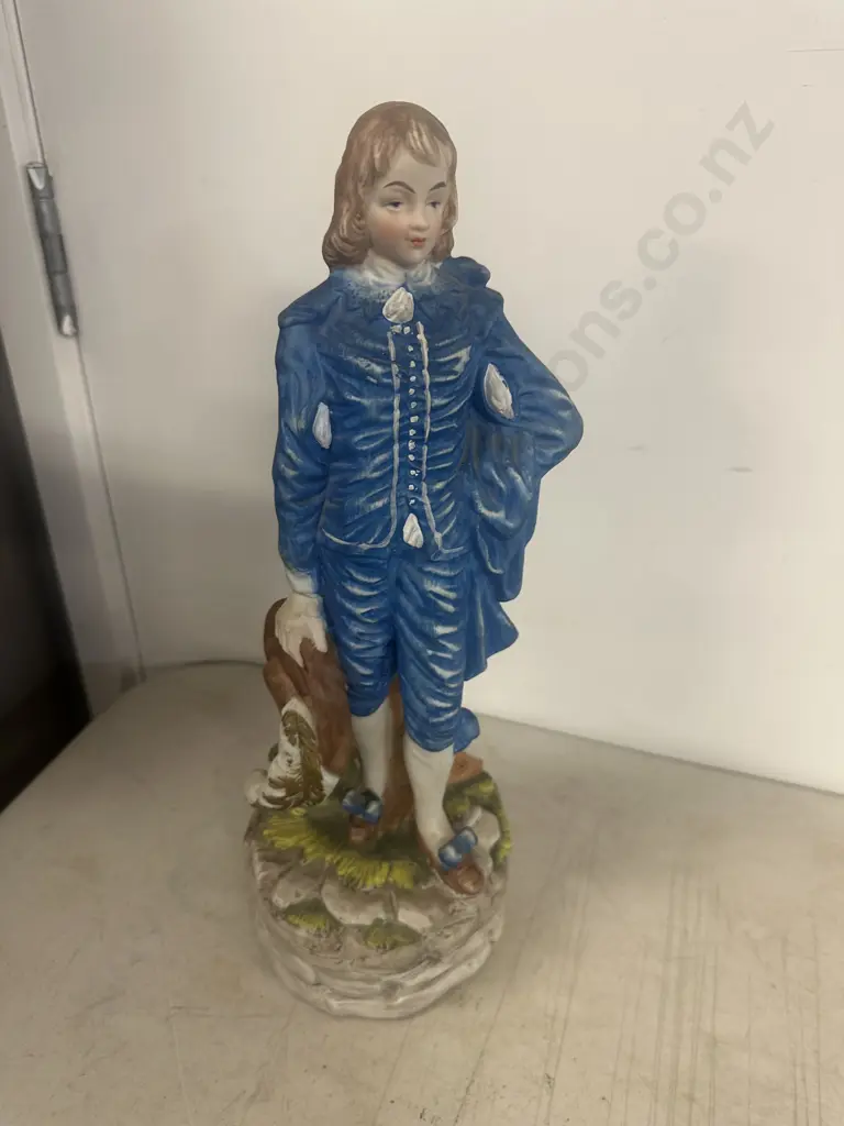 Vintage Bisque Porcelain Blue Boy Figurine With Hat In Hand. H36cm Image 1++