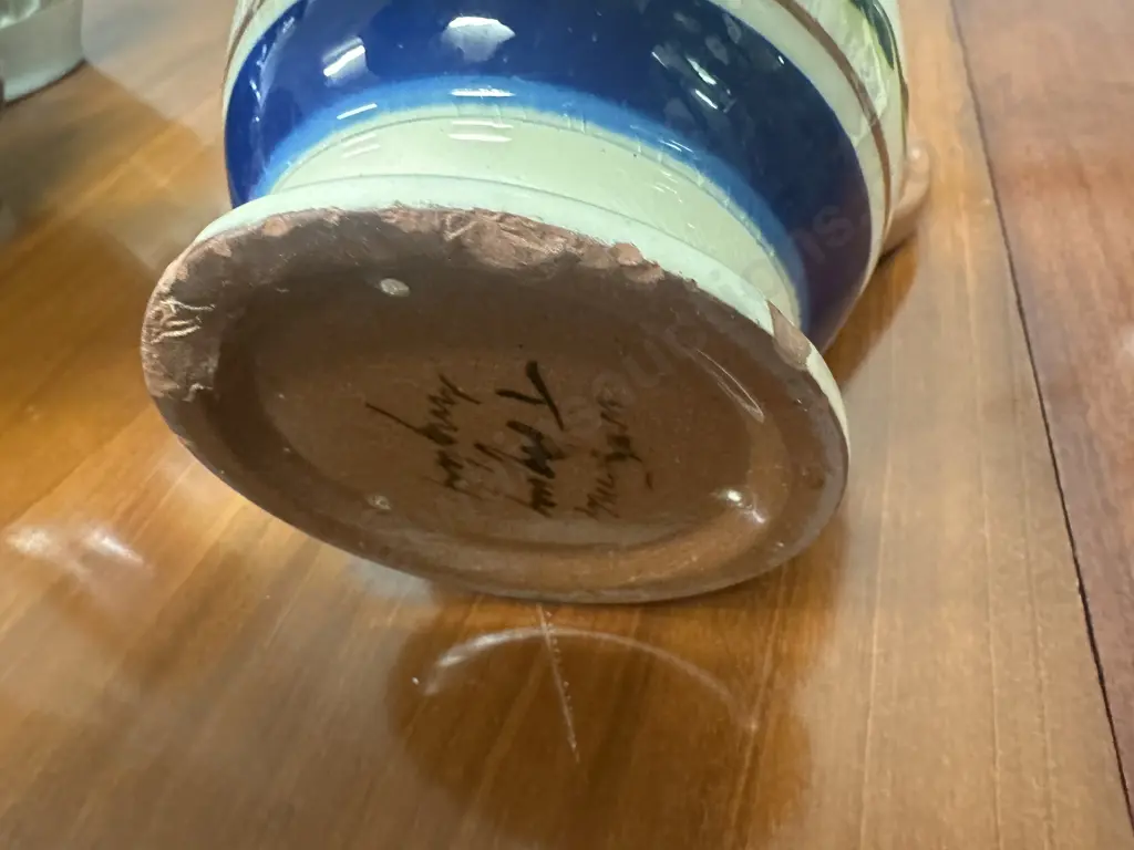 Vintage Amber Glass Sailboat Decanter With Torquay Motto Ware Pitcher (as found) H17cm. Image 1++