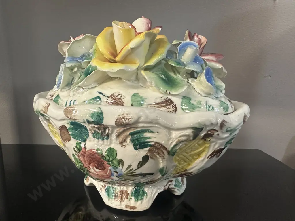 Vintage Italian Ceramic Floral Lidded Dish H16cm. Image 1++