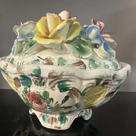 Vintage Italian Ceramic Floral Lidded Dish H16cm.
