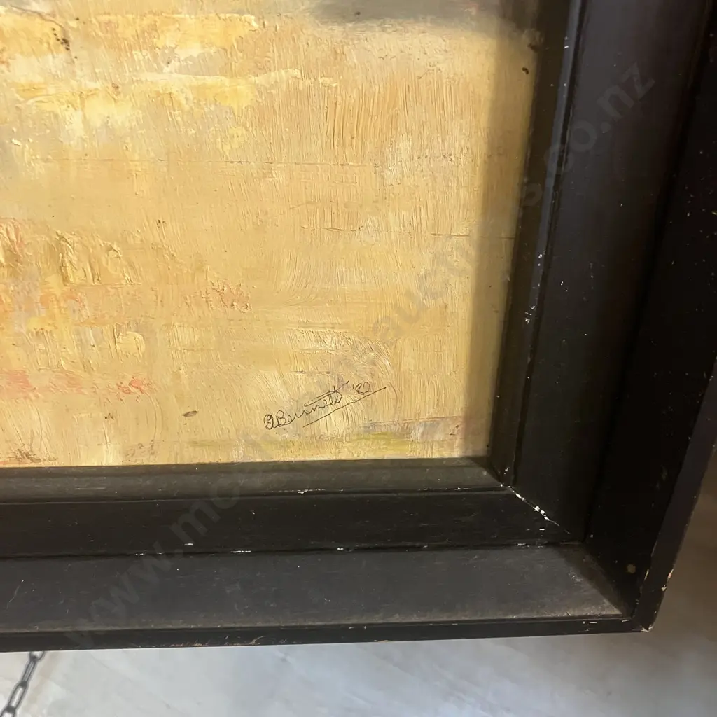 Large Landscape Oil Painting Signed Burnett '82, Framed. 55 x 86cm Image 1++