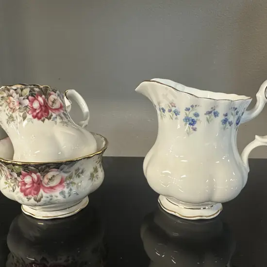 Vintage Royal Albert 'Memory Lane' Creamer & 'Autumn Roses' Creamer & Sugar Bowl