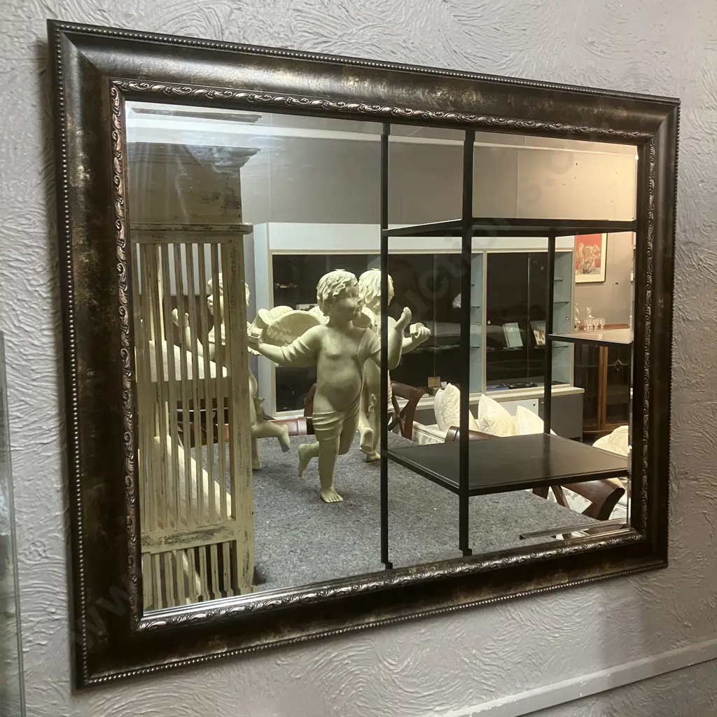 Bevelled Edged Wall Mirror With Black & Rose Gold Coloured Framed. 75 x 92cm Image 1++