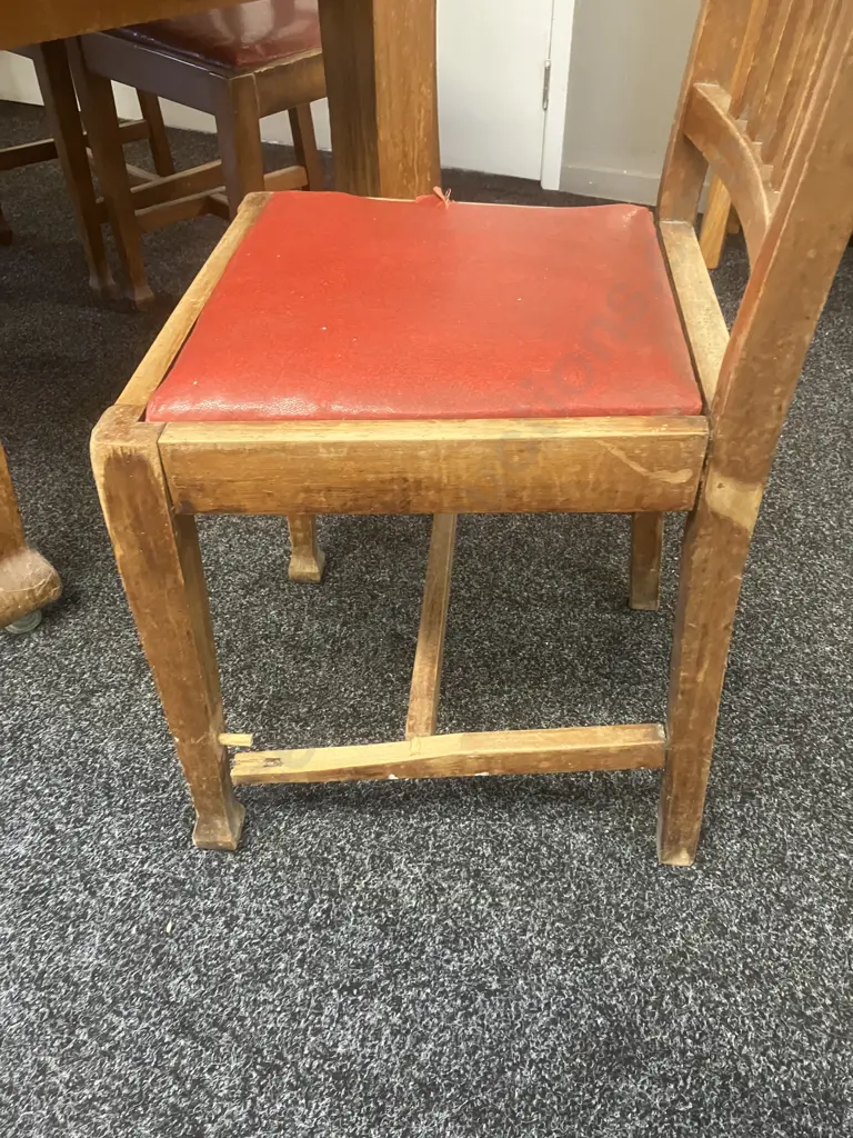 Antique Handmade  New Zealand Rimu Extension Table With Six Dining Chairs, 2 Leaves. W113 x 114, 2 x 33.5cm Leaves Image 1++