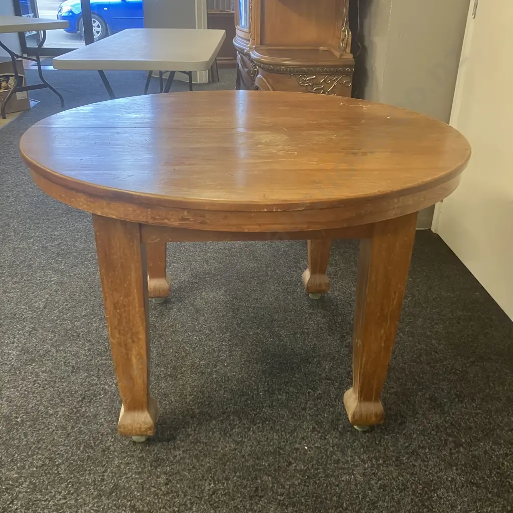 Antique Handmade  New Zealand Rimu Extension Table With Six Dining Chairs, 2 Leaves. W113 x 114, 2 x 33.5cm Leaves Image 1++