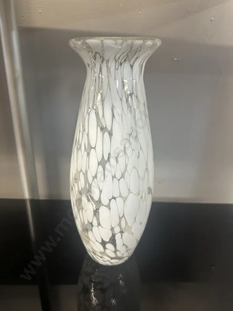 White Art Glass Glossy Printed Vase. H29cm Image 1++