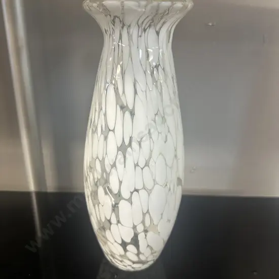 White Art Glass Glossy Printed Vase. H29cm