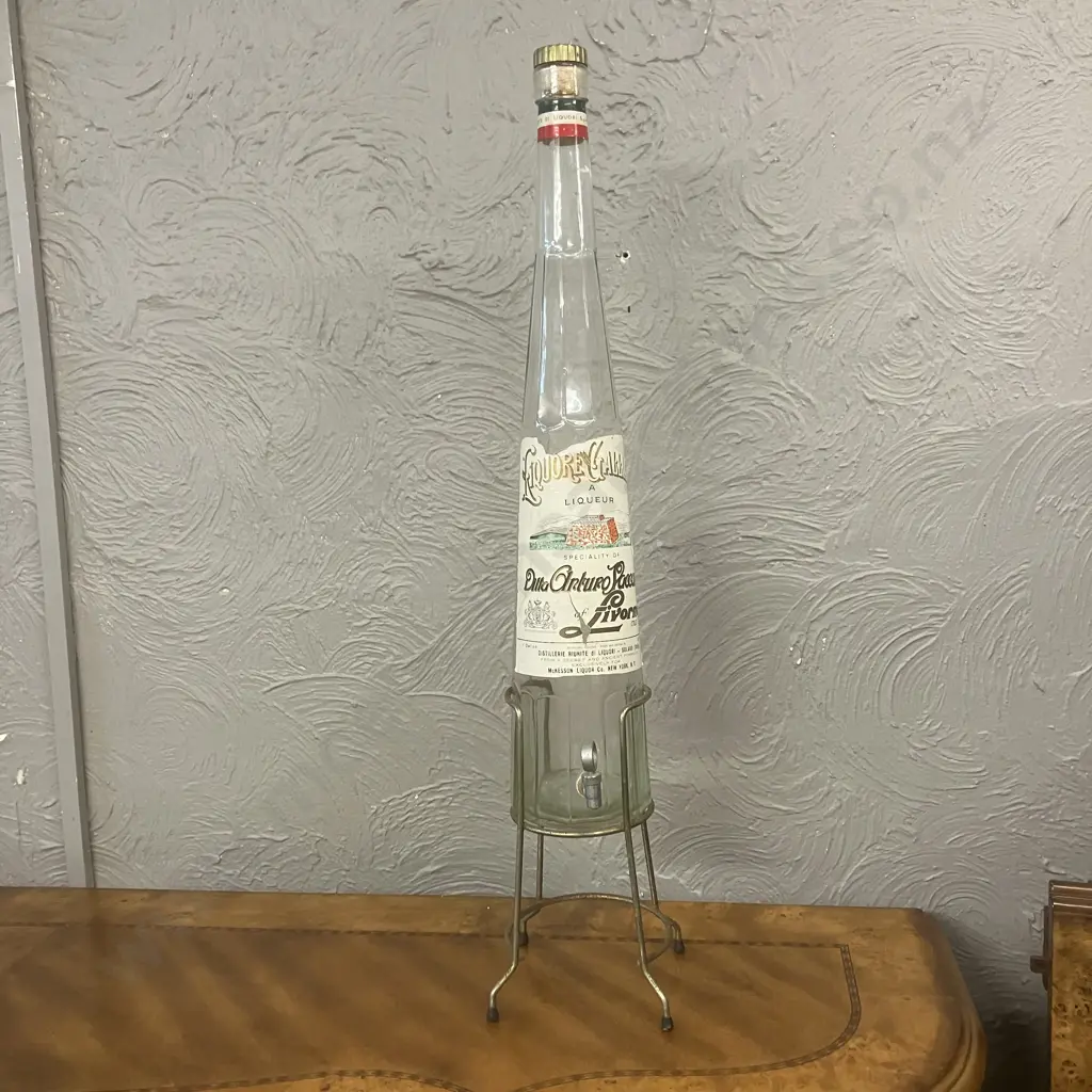 Vintage LIQUORE GALLIANO 1.75L Glass Bottle With Spigot Tap In Metal Stand. H87cm Image 1++
