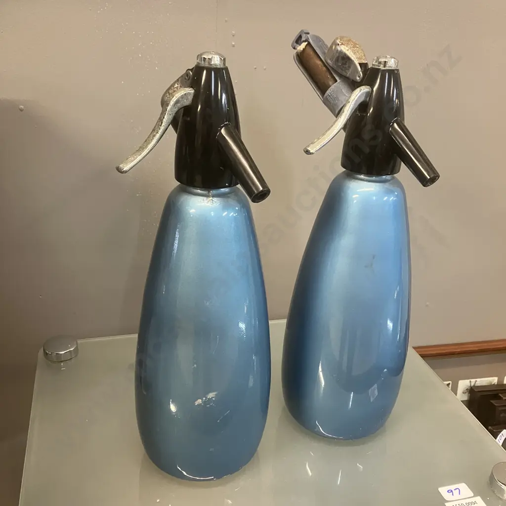 Pair of Vintage Sparklets BOC Soda Syphons, Blue - Made In England Image 1++