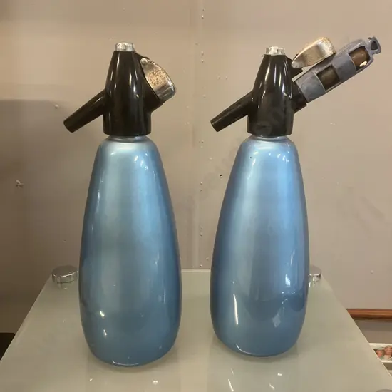 Pair of Vintage Sparklets BOC Soda Syphons, Blue - Made In England