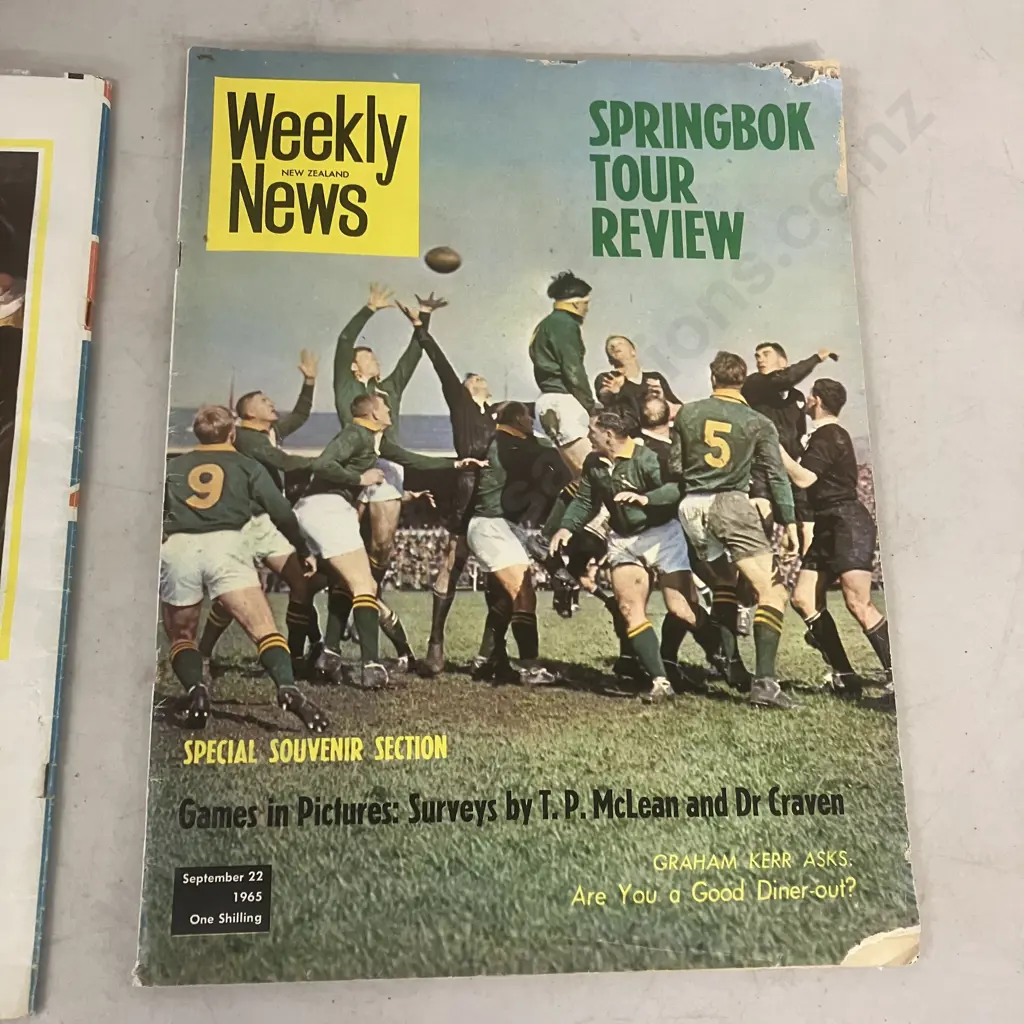 Weekly NZ News 22 Sept 1965 Springbok Tour Review, Sept 14 1966 NZ Lions Tour, 25 Dec 1967 All Blacks Tour Lift Out Image 1++