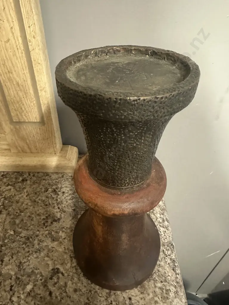 Pair Of Vintage Chain Stitched Cushion Covers 40x40cm With Hammered Brass Topped Wooden Base Candle Holder H26cm. Image 1++