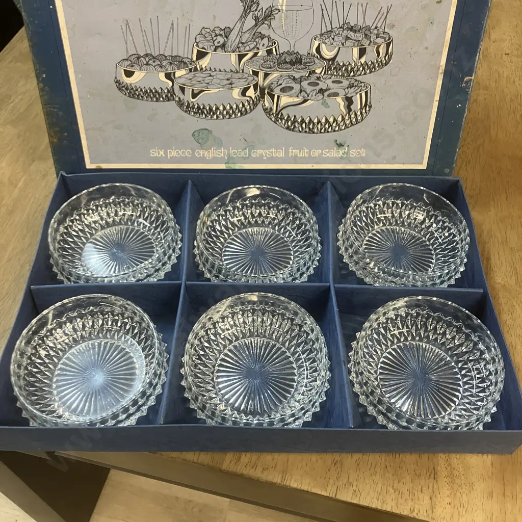 Vintage Boxed 6 Pce English Lead Crystal Fruit Set & Boxed 2 Qt Silver Plated Casserole Image 1++