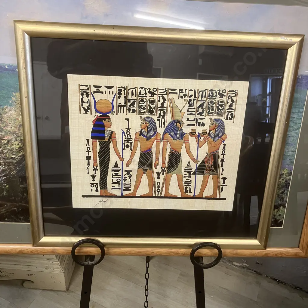 Framed Egyptian Artwork On Papyrus Paper Signed. 49 x 55cm Image 1++
