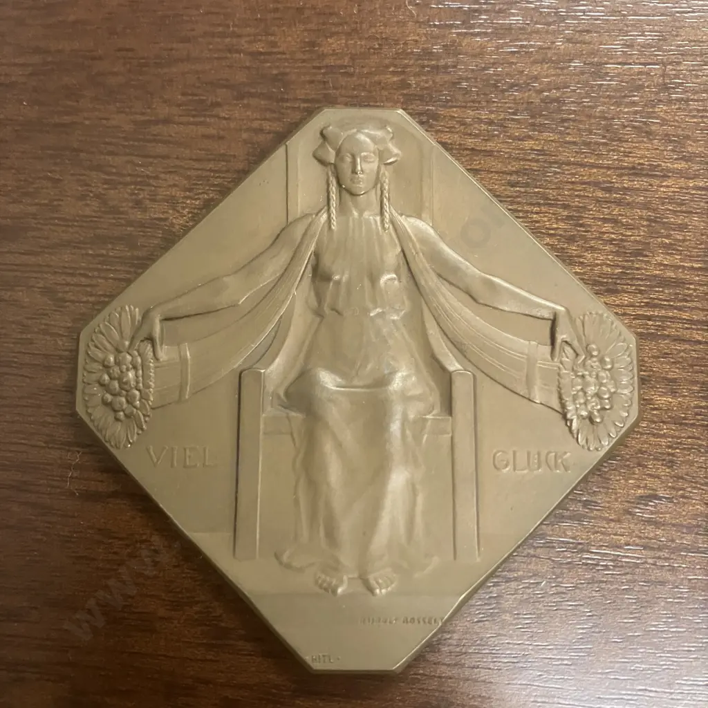 Art Medal - Viel Gluck 1906 Bronze 63 x 63mm & Hermann Dubois (1895-1958) "Der Aufbruch" Plaque 66 x 50mm Image 1++