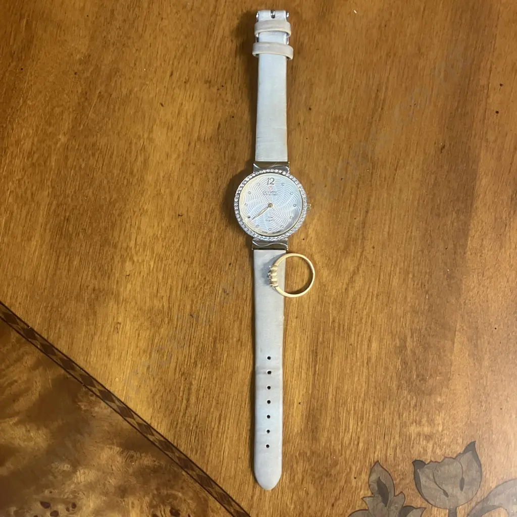 Small Gold Colour Ring With Clear Stones Marked D.13 & Olympic Ladies Watch (Missing Glass Face & Stones) Image 1++