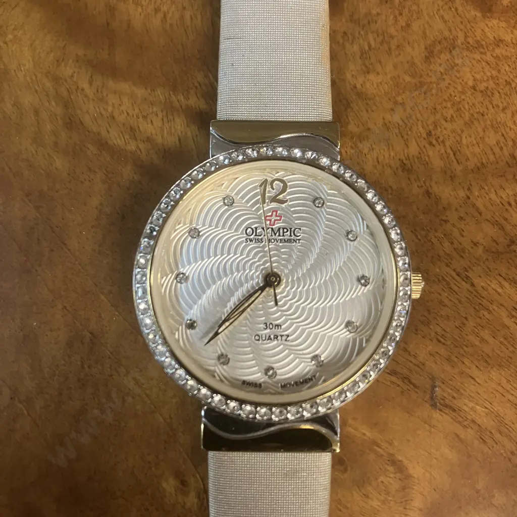 Small Gold Colour Ring With Clear Stones Marked D.13 & Olympic Ladies Watch (Missing Glass Face & Stones) Image 1++