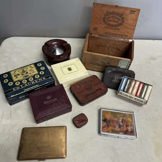 Vintage Items Including Cigarette Tins, Ashtray Etc