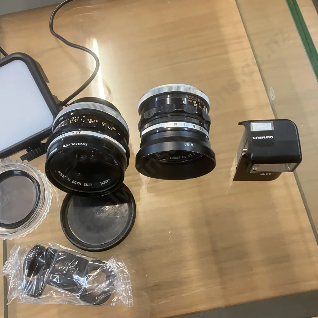 Canon Lens FL 28mm f/3.5 & FL 50mm f/1.8 Prime Lenses - Japan, Vivitar 48mm Polarizing Filter, Olympus A11 Flash Etc Image 1++
