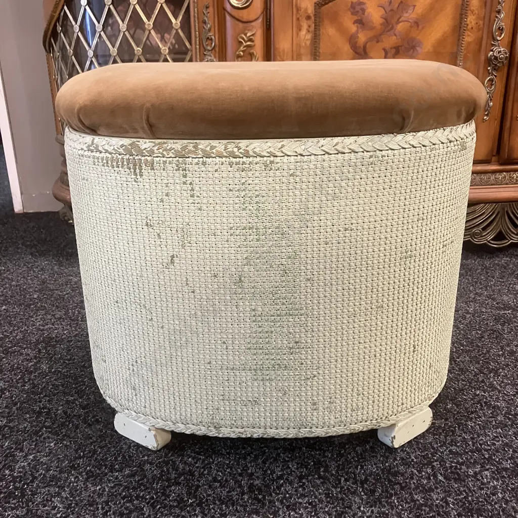 Vintage Lloyd Loom Style 1950's Semi Circle Laundry Basket / Ottoman. H41 W50 D35cm Image 1++