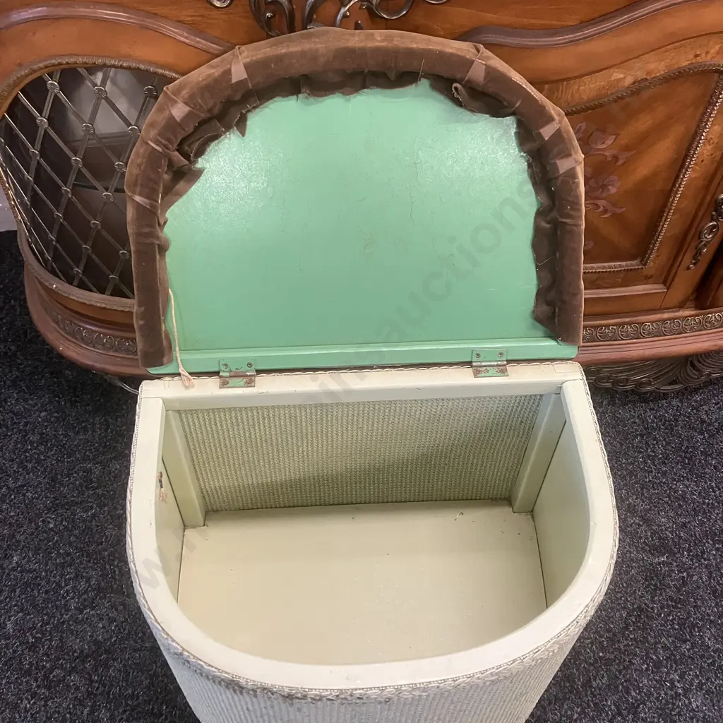 Vintage Lloyd Loom Style 1950's Semi Circle Laundry Basket / Ottoman. H41 W50 D35cm Image 1++