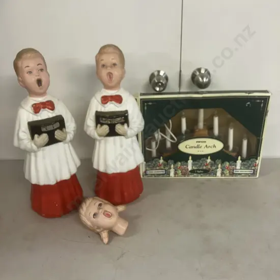 Christmas Items - Blow Moulded Choir Boys, Girls Head & Vintage Pifco Candle Arch In Box