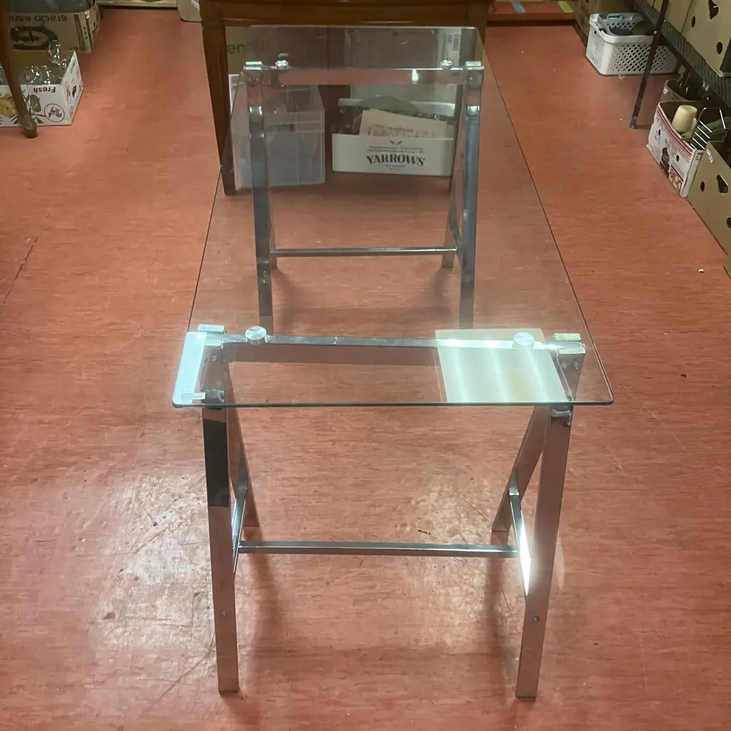 Glass Top Trestle Office Desk  / Table. 140 x 60cm Image 1++