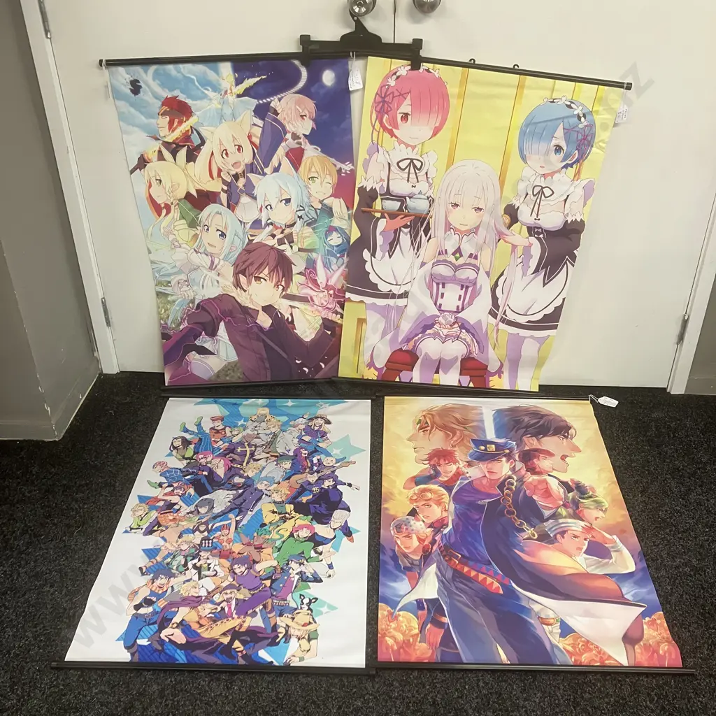 Anime Wall Scrolls x 4 - JoJo's Bizarre Adventure, Sword Art Online, Re: Zero Image 1++